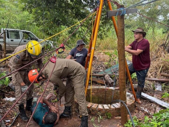 Trabalhador cai em poço de 20 metros e é resgatado com vida pelos bombeiros em MT