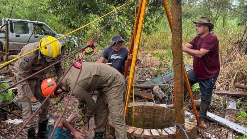 Trabalhador cai em poço de 20 metros e é resgatado com vida pelos bombeiros em MT